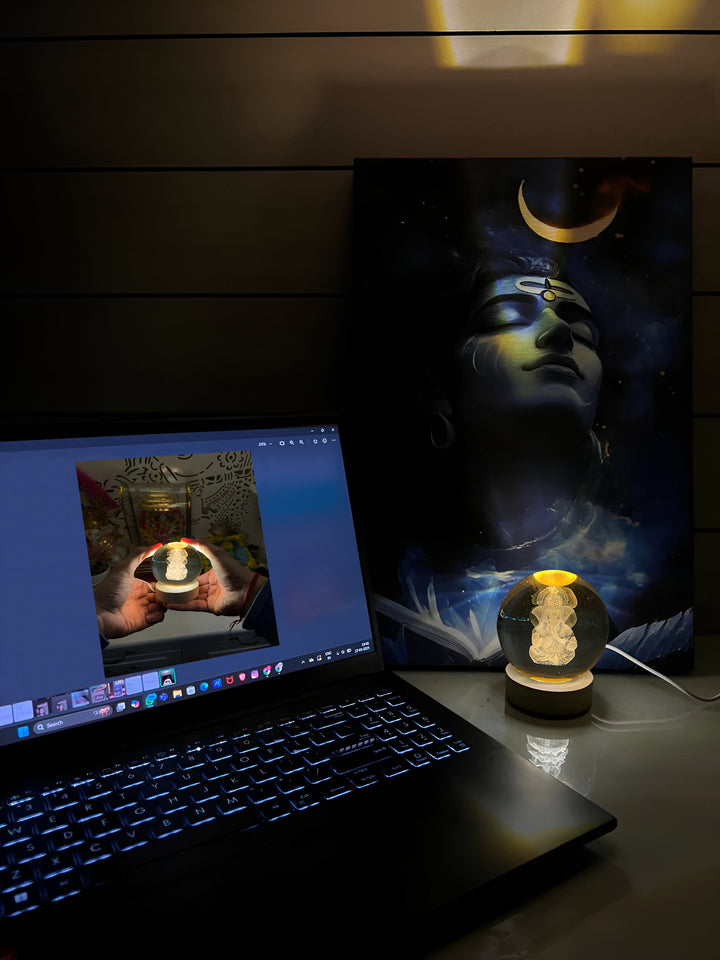 GAJANAN GANESH 3D CRYSTAL BALL LAMP BY MOKSHIMA (FREE 1 YEAR WARRANTY)