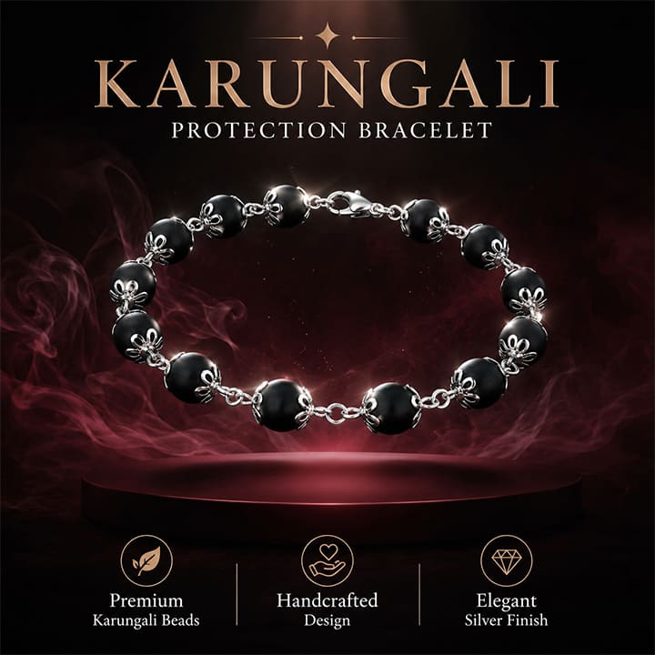 Silver Plated Luna Karungali Beads Bracelet For Women
