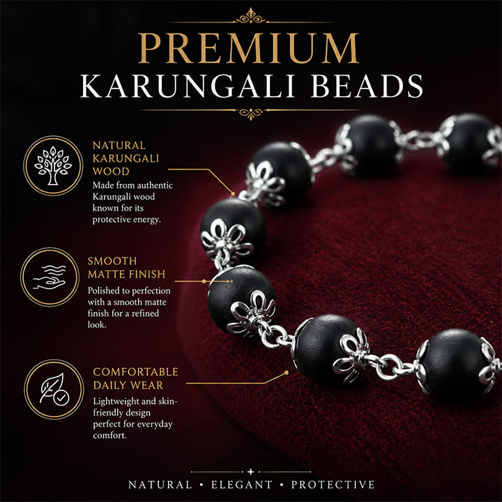 Silver Plated Luna Karungali Beads Bracelet For Women