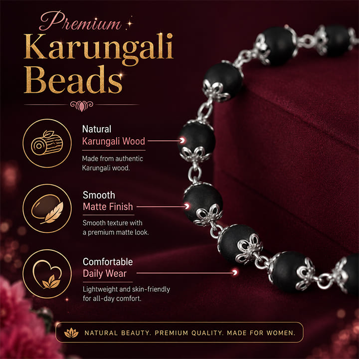 Silver Plated Luna Karungali Beads Bracelet For Women