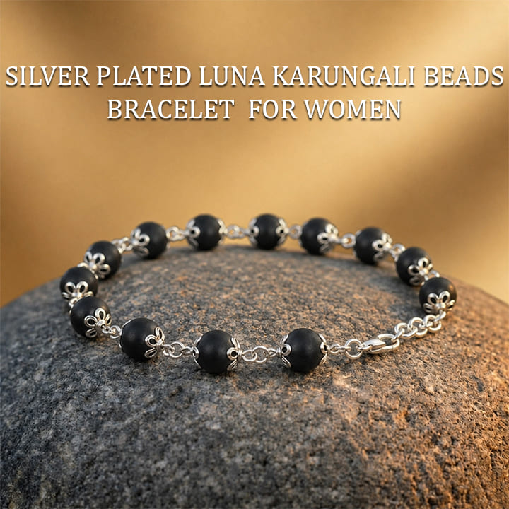 Silver Plated Luna Karungali Beads Bracelet For Women