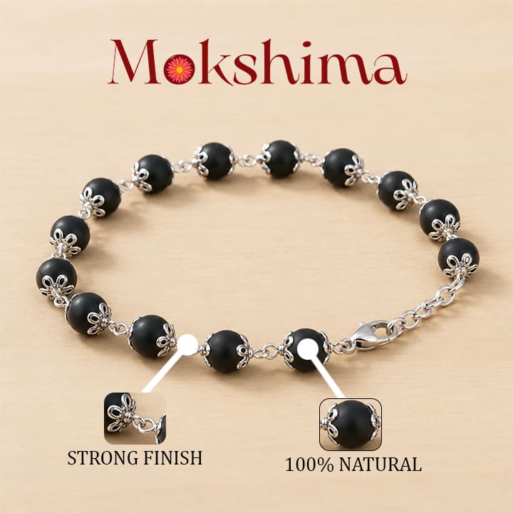 Silver Plated Luna Karungali Beads Bracelet For Women