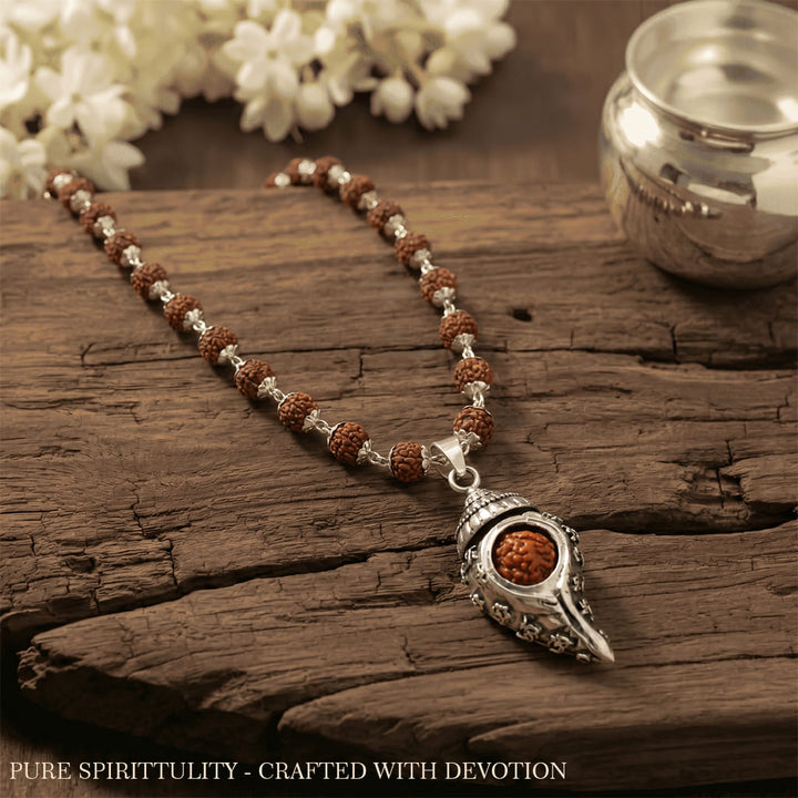 Silver Plated Shiv Shankh Rudraksha Mala