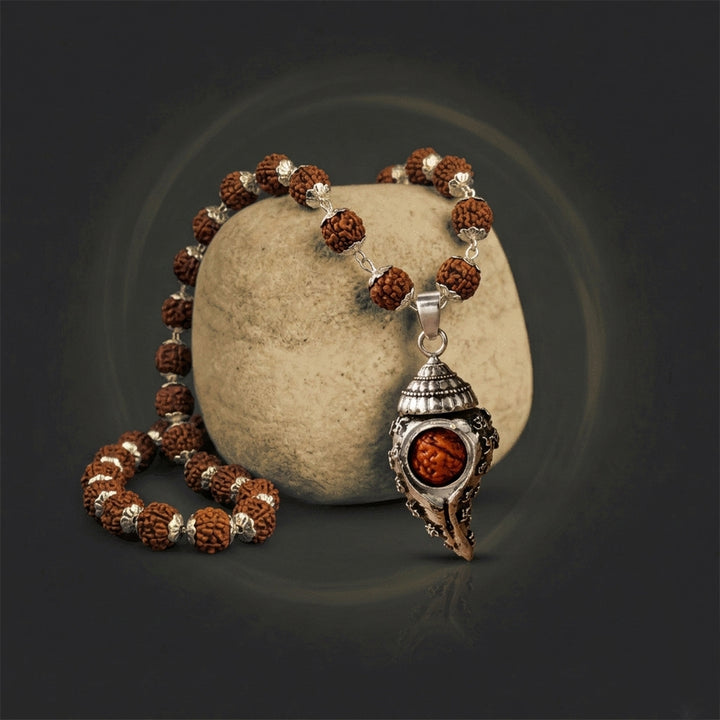 Silver Plated Shiv Shankh Rudraksha Mala