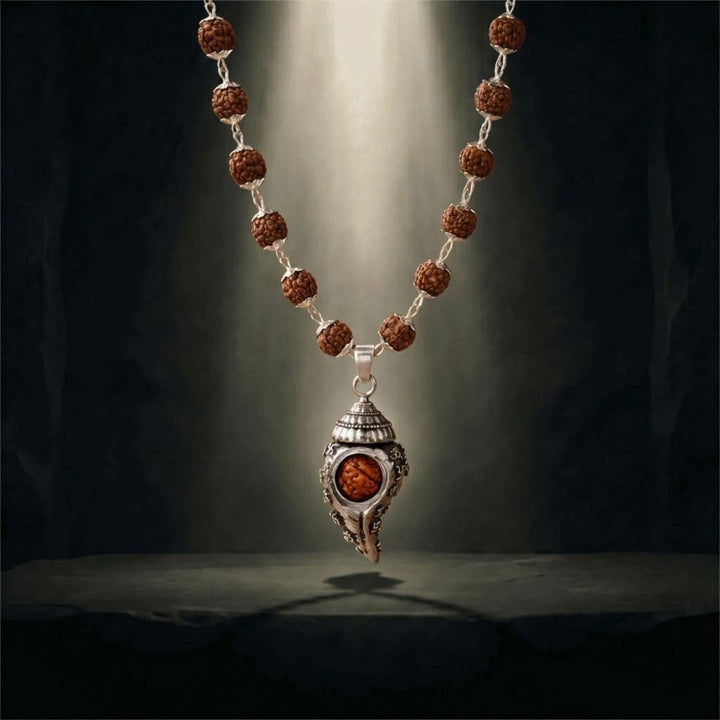 Silver Plated Shiv Shankh Rudraksha Mala