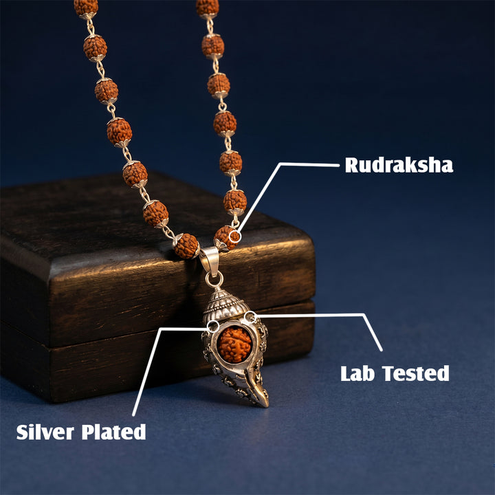 Silver Plated Shiv Shankh Rudraksha Mala