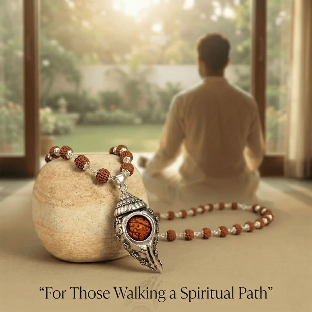 Silver Plated Shiv Shankh Rudraksha Mala