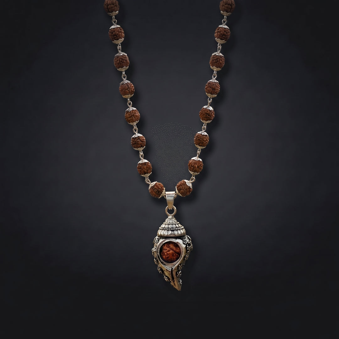 Silver Plated Shiv Shankh Rudraksha Mala