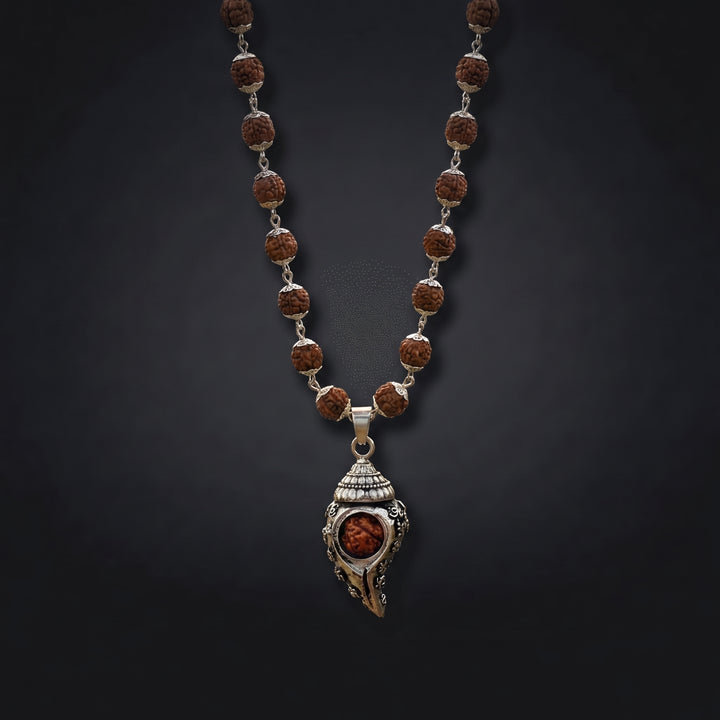 Silver Plated Shiv Shankh Rudraksha Mala
