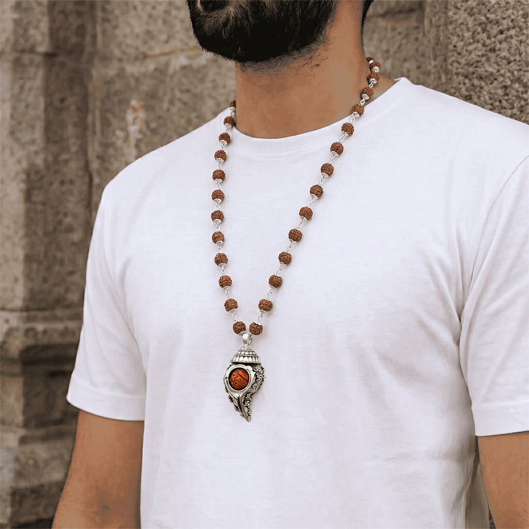 Silver Plated Shiv Shankh Rudraksha Mala
