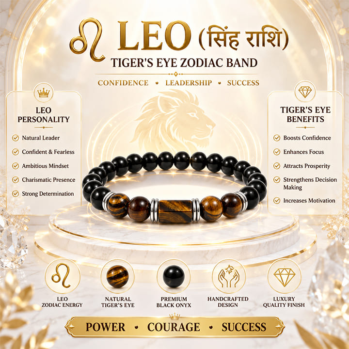 Tiger's Eye Zodiac Band – Leo (सिंह राशि)