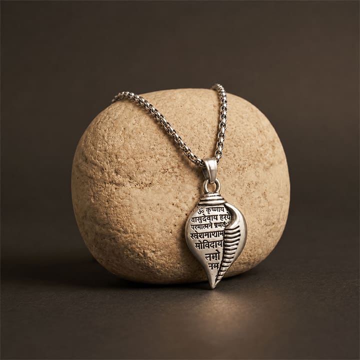 Krishna Vasudevaya Mantra Shankh Pendant Necklace