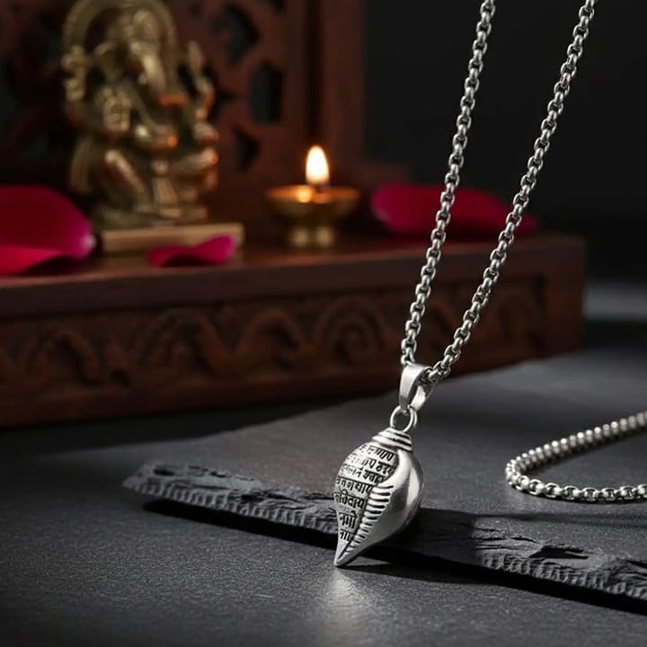 Krishna Vasudevaya Mantra Shankh Pendant Necklace