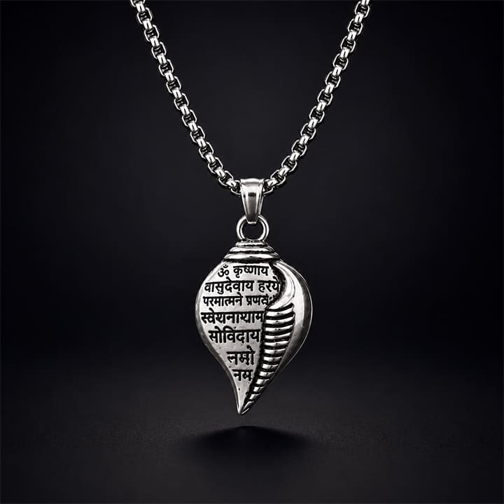 Krishna Vasudevaya Mantra Shankh Pendant Necklace