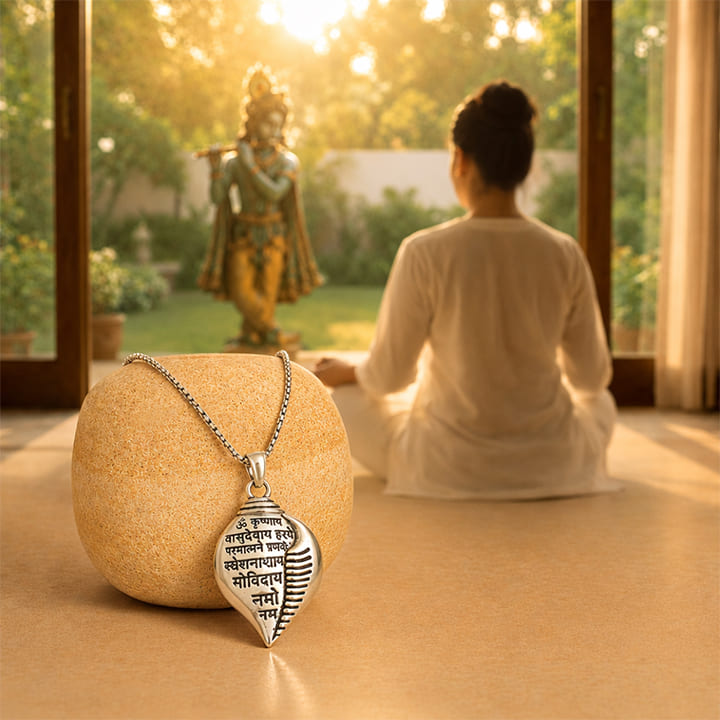 Krishna Vasudevaya Mantra Shankh Pendant Necklace