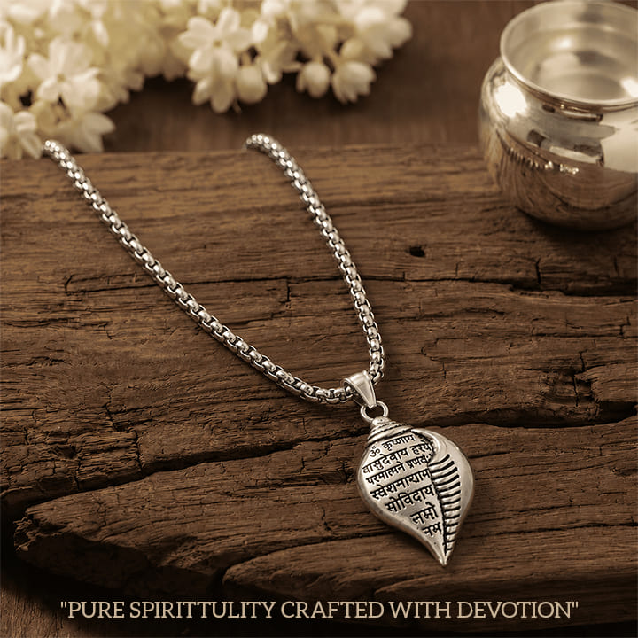 Krishna Vasudevaya Mantra Shankh Pendant Necklace