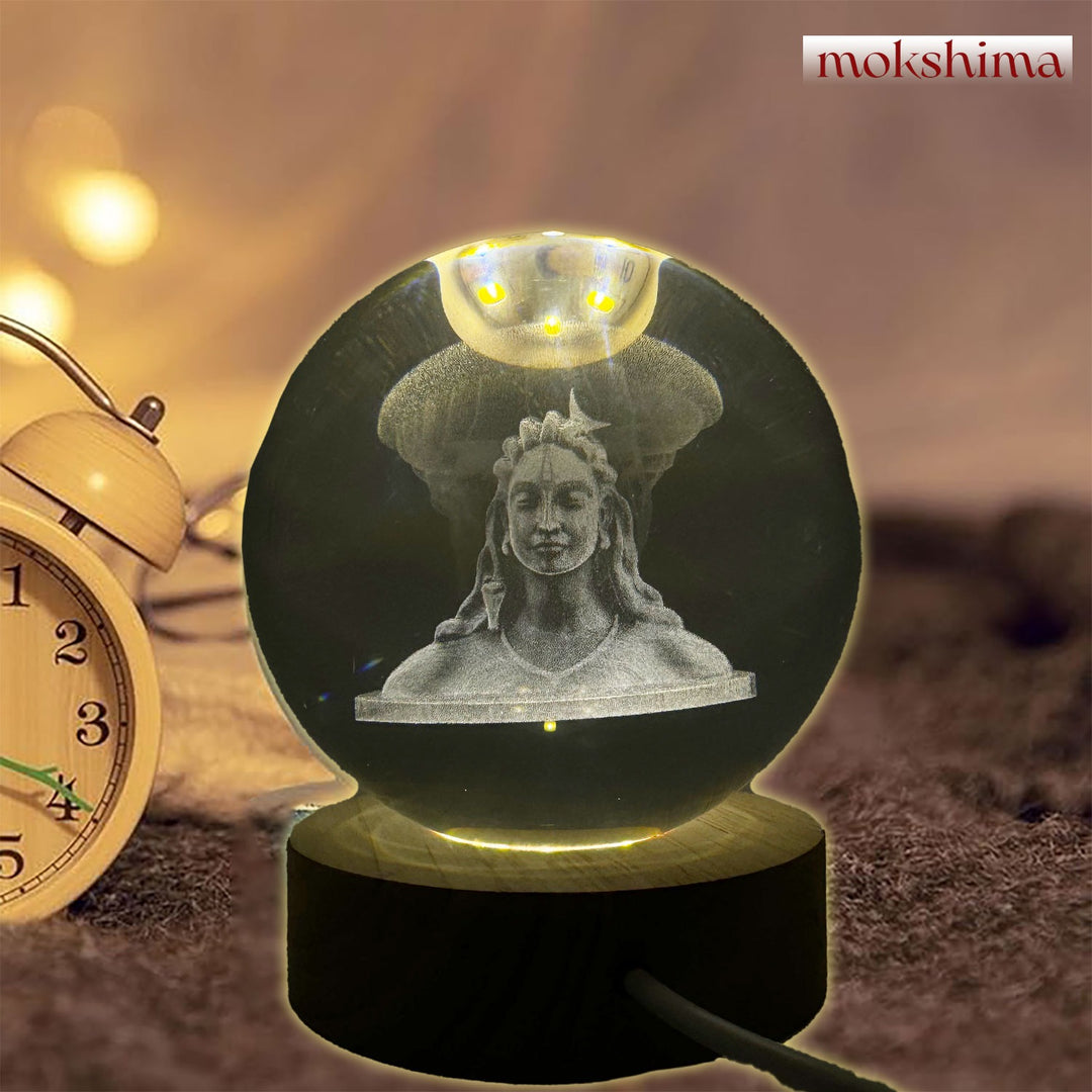 Adiyogi 3D Crystal Ball Lamp By Mokshima (FREE 1 YEAR WARRANTY)