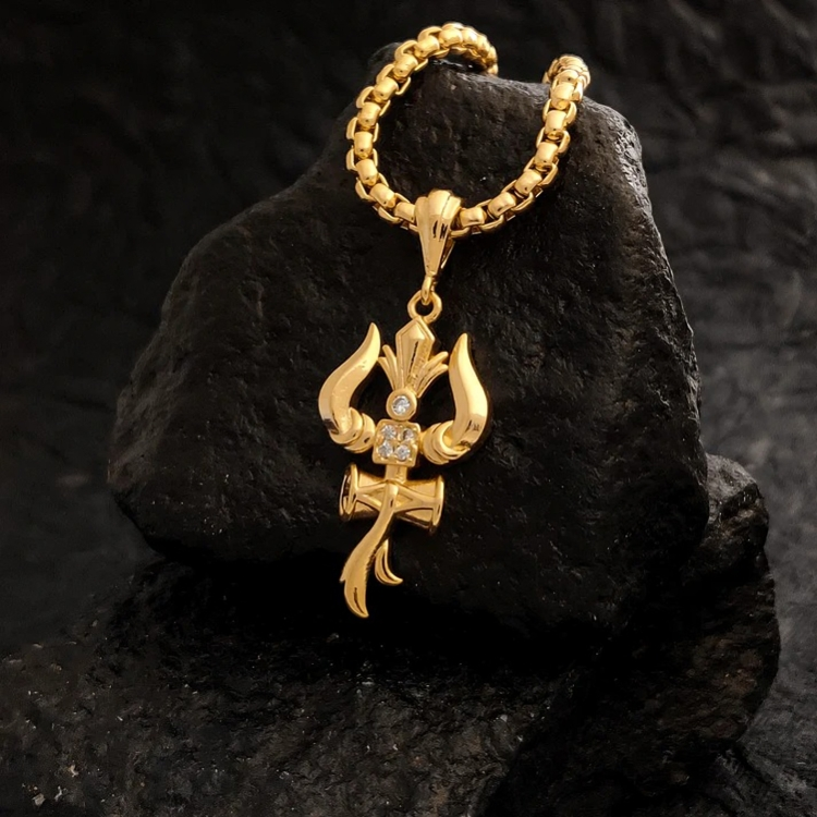 Premium Trishul Om and Damru pendant with chain