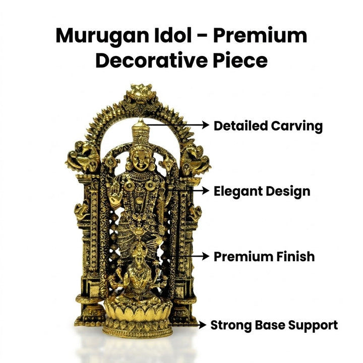 Lord Murugan Mini Idol for Car Dashboard - Gold Plated