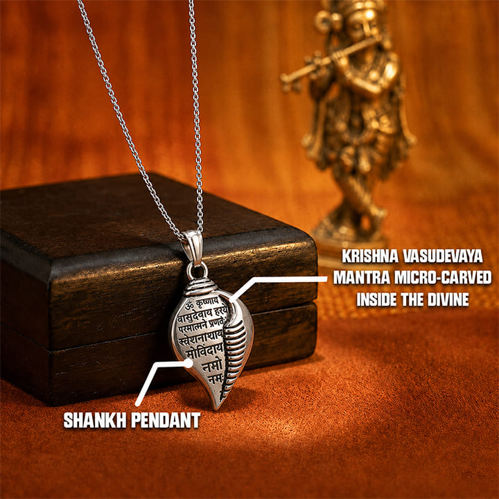 Krishna Vasudevaya Mantra Shankh Pendant Necklace