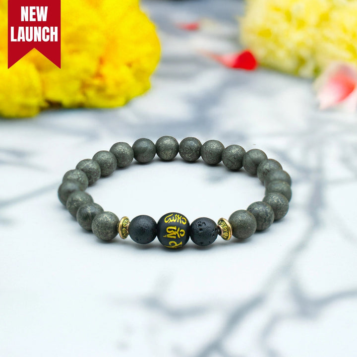 Raw Pyrite Bracelet with Buddha Mantra Bead