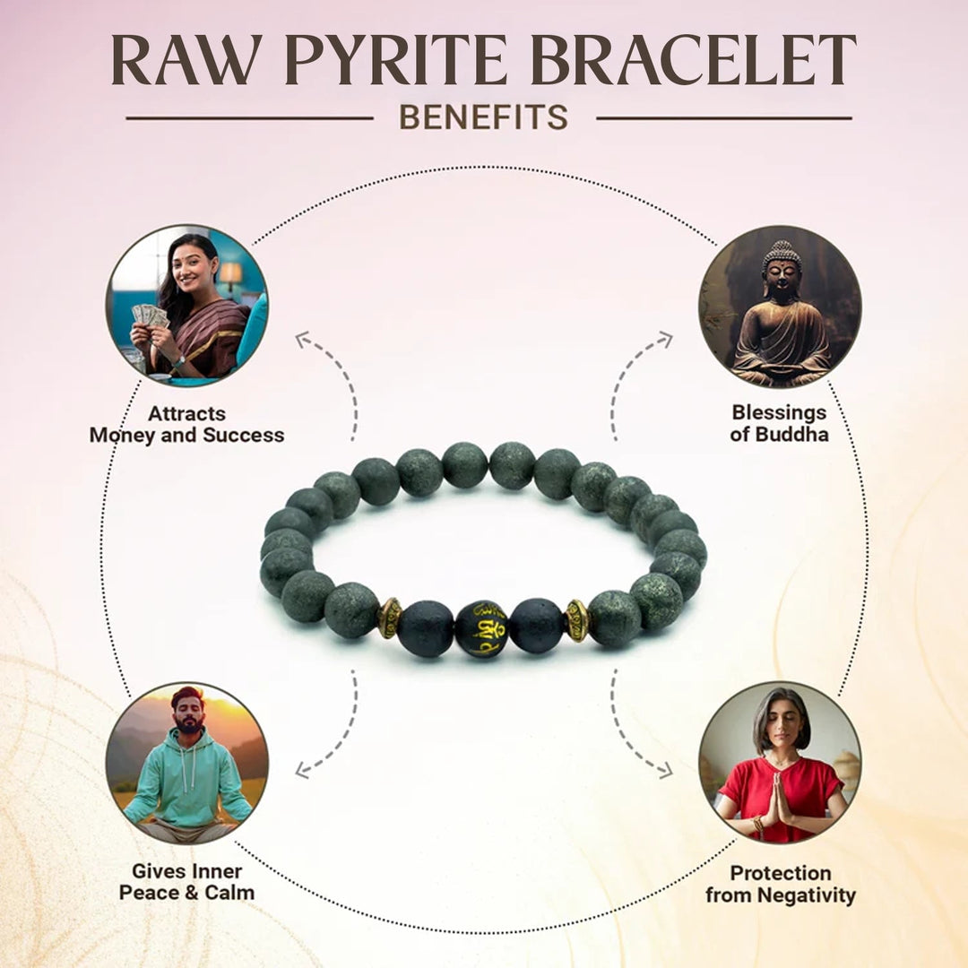 Raw Pyrite Bracelet with Buddha Mantra Bead