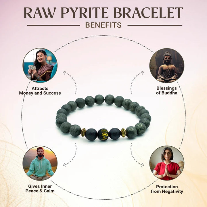 Raw Pyrite Bracelet with Buddha Mantra Bead