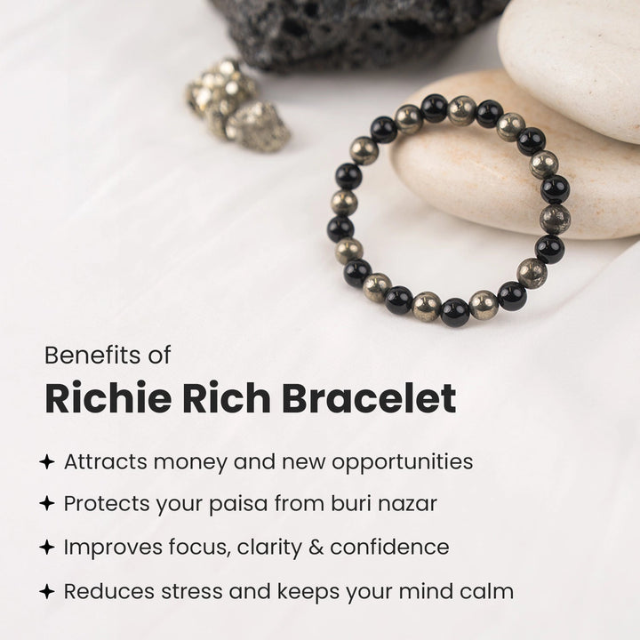 Richie Rich Bracelet with Pyrite & Black Obsidian