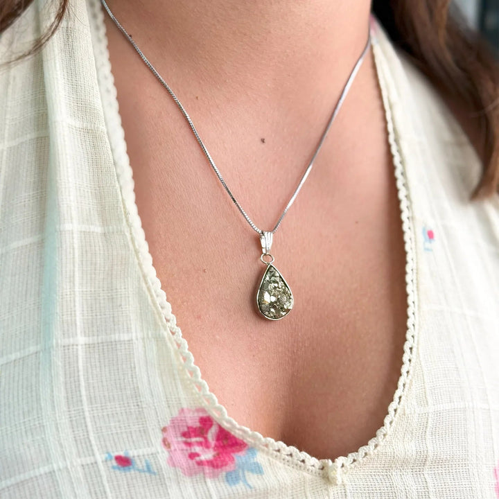 Raw Pyrite Drop Pendant