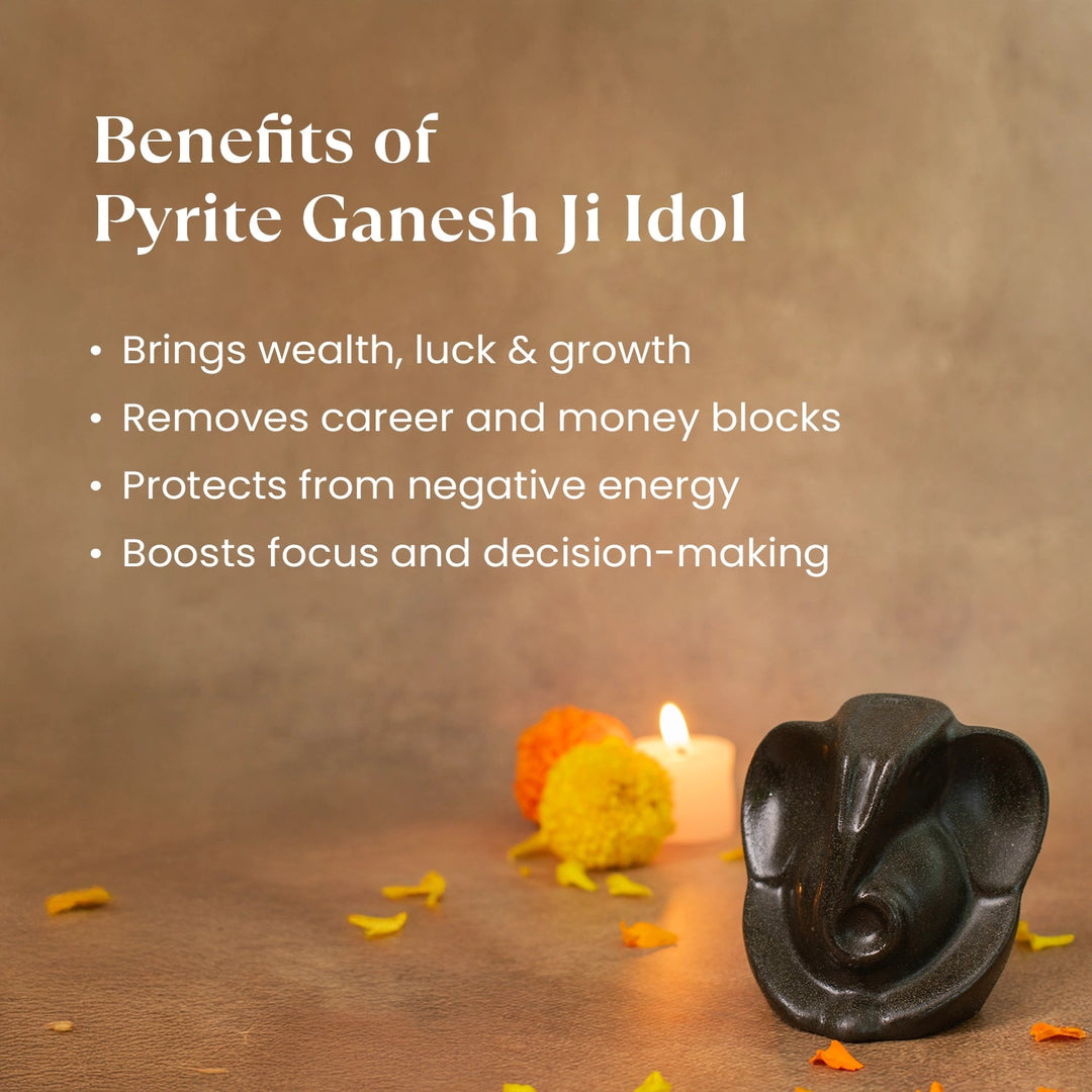 Pyrite Ganesh Ji Idol with FREE Raw Selenite Plate