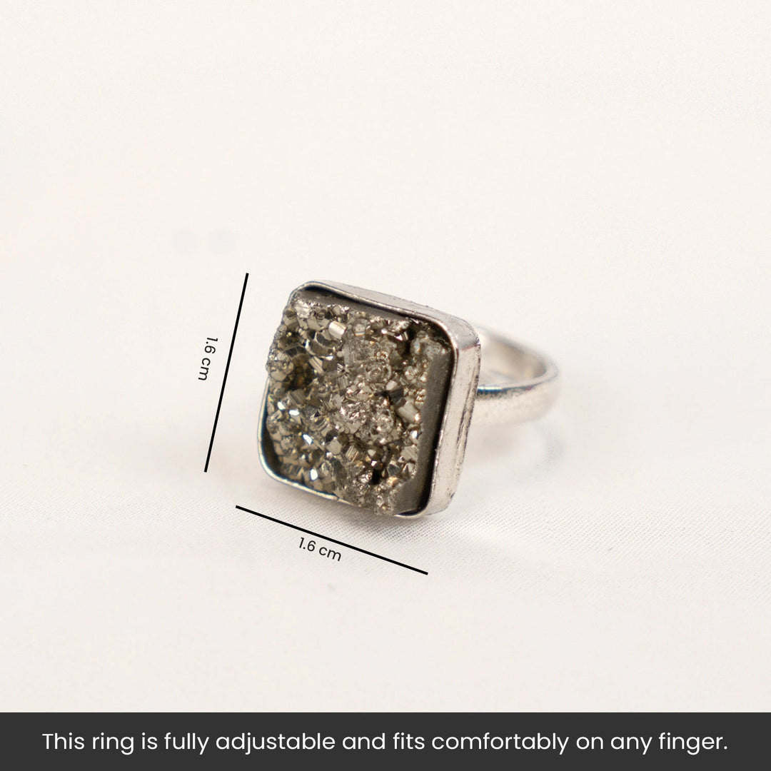 Pyrite Adjustable Square Ring