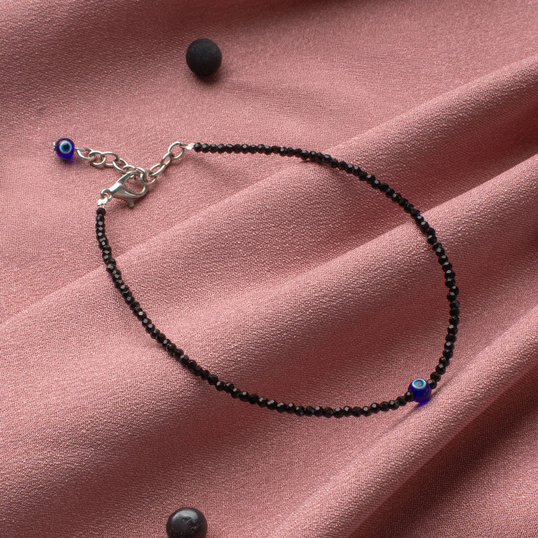Pyrite Anklet with Free Black Tourmaline Anklet with Evil Eye Charm