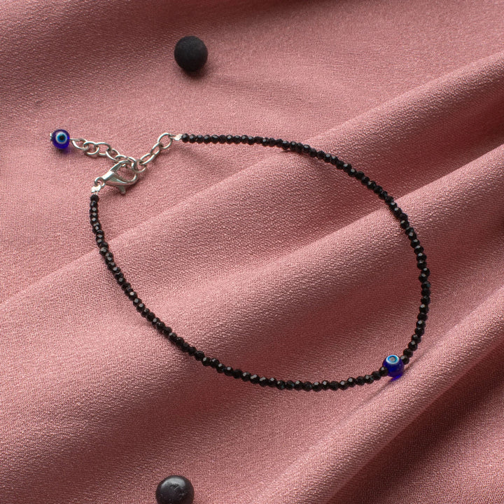 Pyrite Anklet with Free Black Tourmaline Anklet with Evil Eye Charm