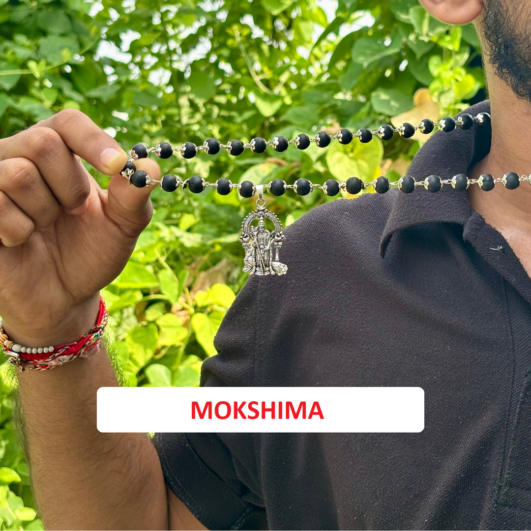 Silver Capped Karungali Mala with Lord Murugan Pendant