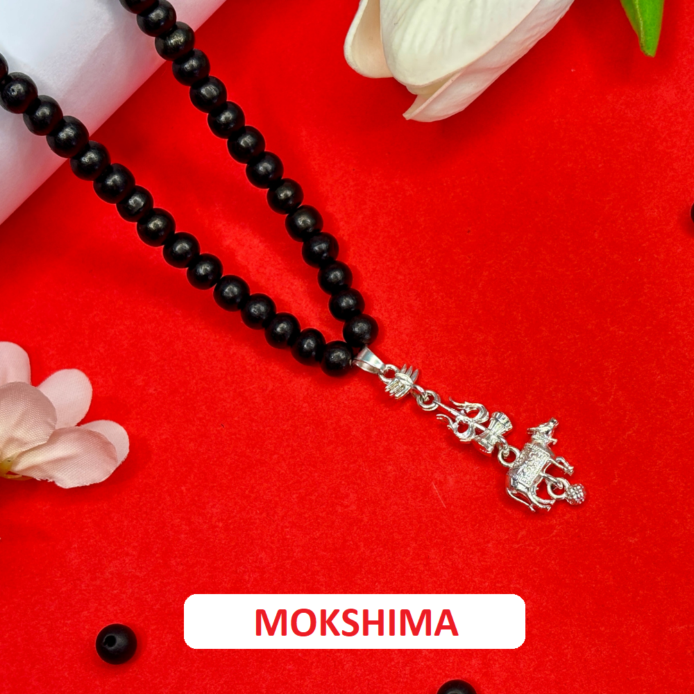 Shivji Trishul Nandi Pendant with Karungali Malai