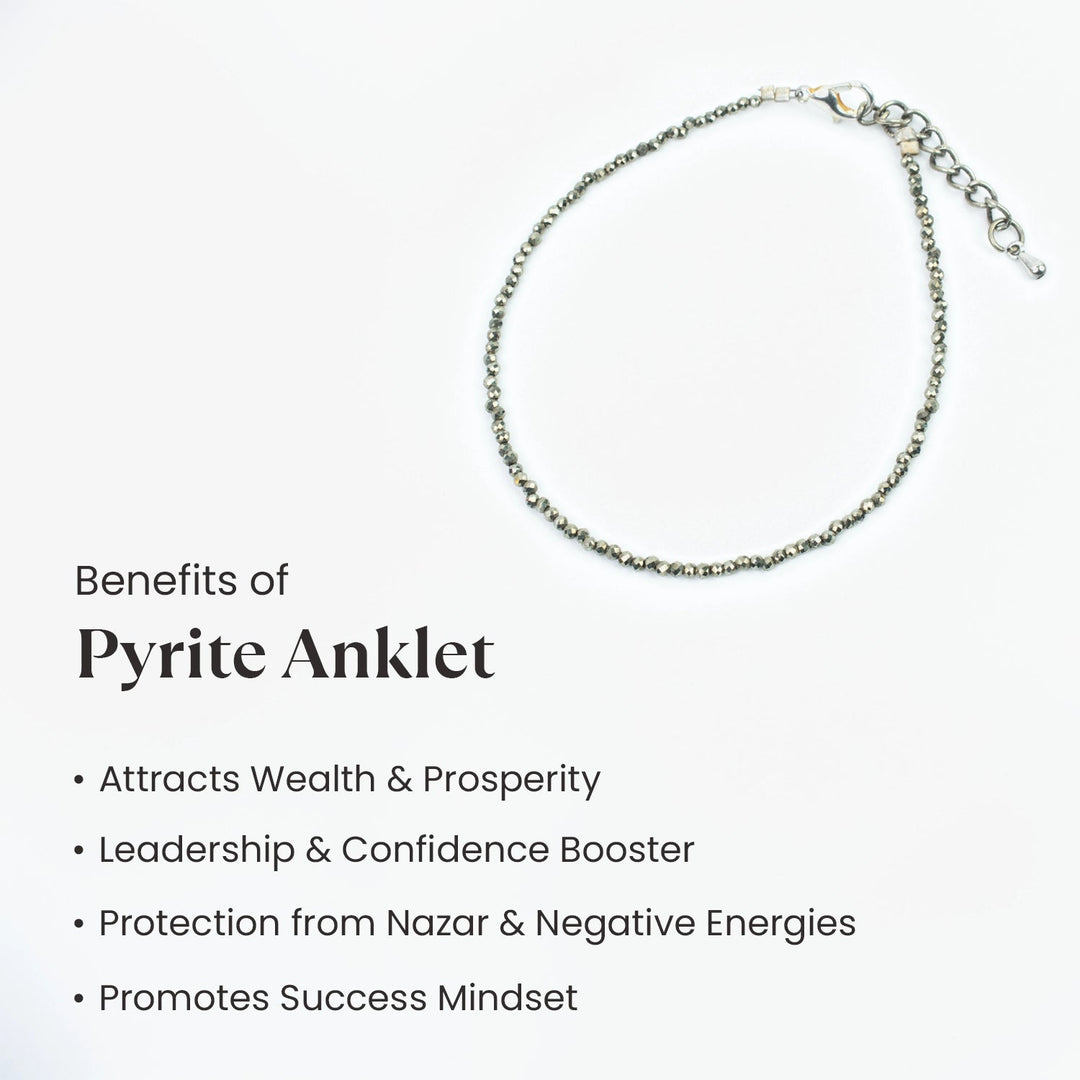 Pyrite Anklet with Free Black Tourmaline Anklet with Evil Eye Charm