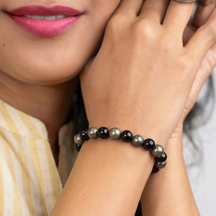 Richie Rich Bracelet with Pyrite & Black Obsidian