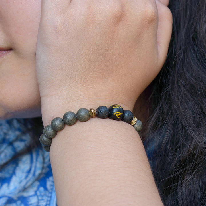 Raw Pyrite Bracelet with Buddha Mantra Bead