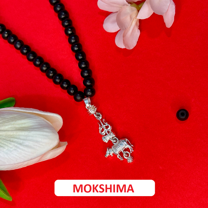 Shivji Trishul Nandi Pendant with Karungali Malai