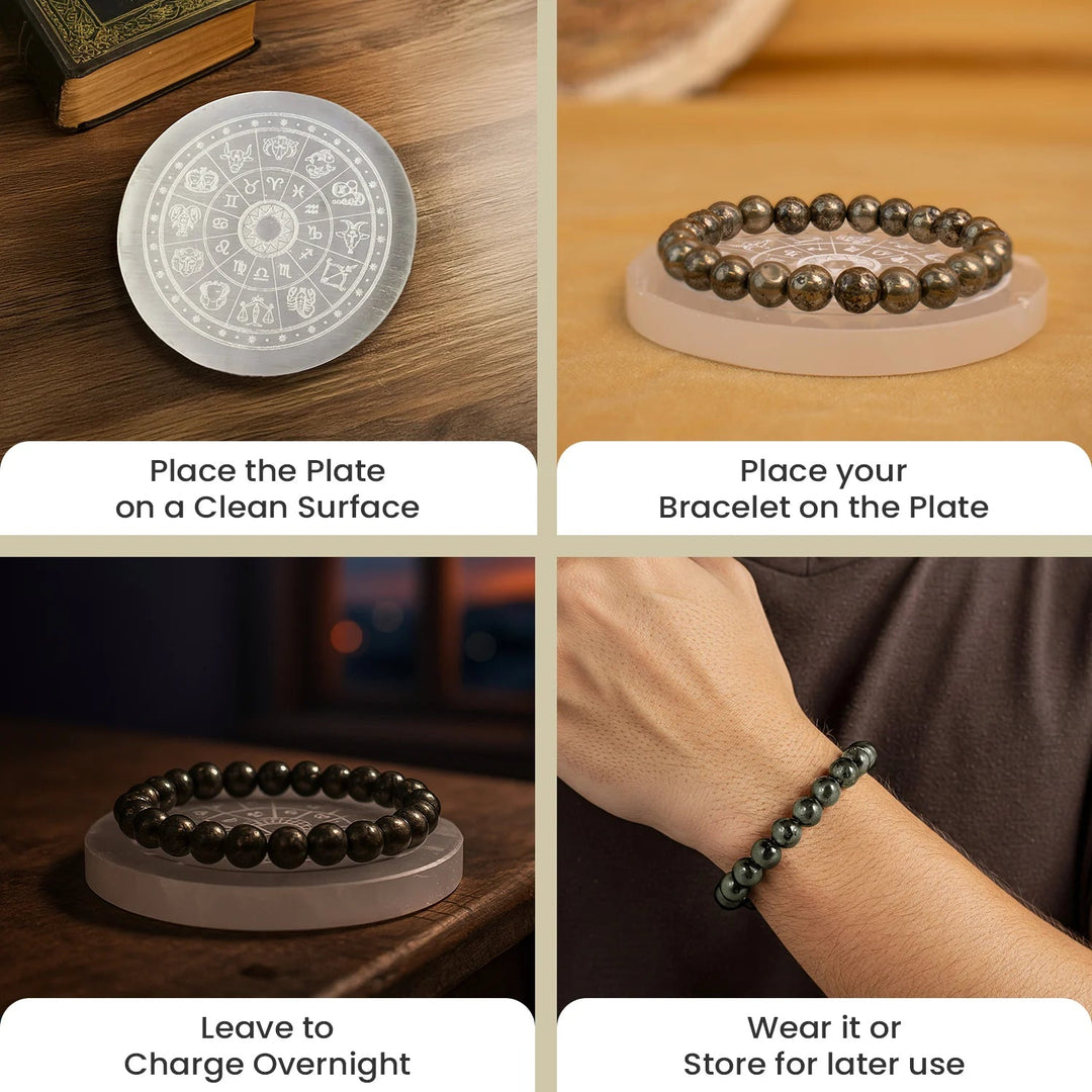 Raw Pyrite Bracelet with Selenite Plate
