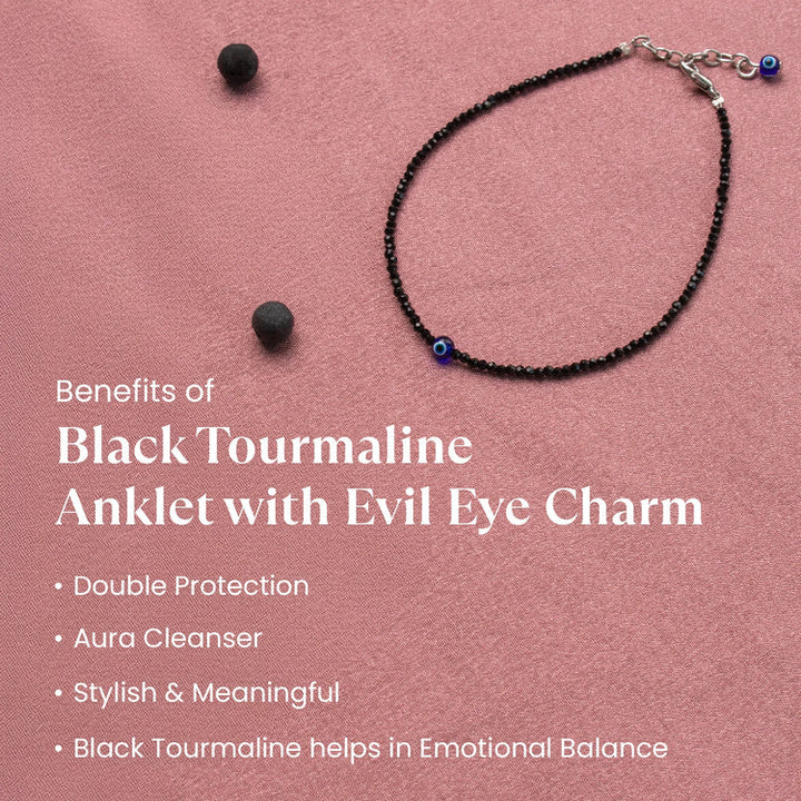 Pyrite Anklet with Free Black Tourmaline Anklet with Evil Eye Charm