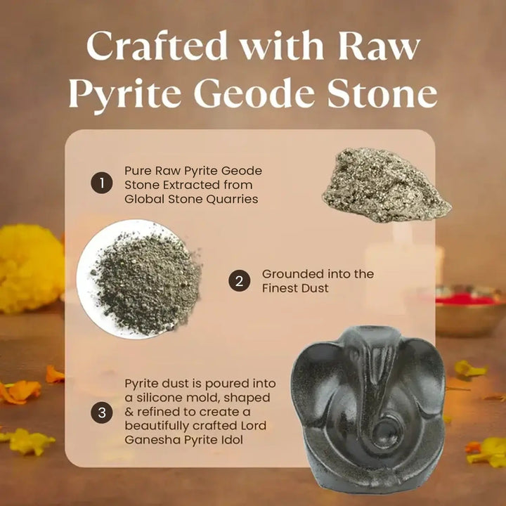 Pyrite Ganesh Ji Idol with FREE Raw Selenite Plate