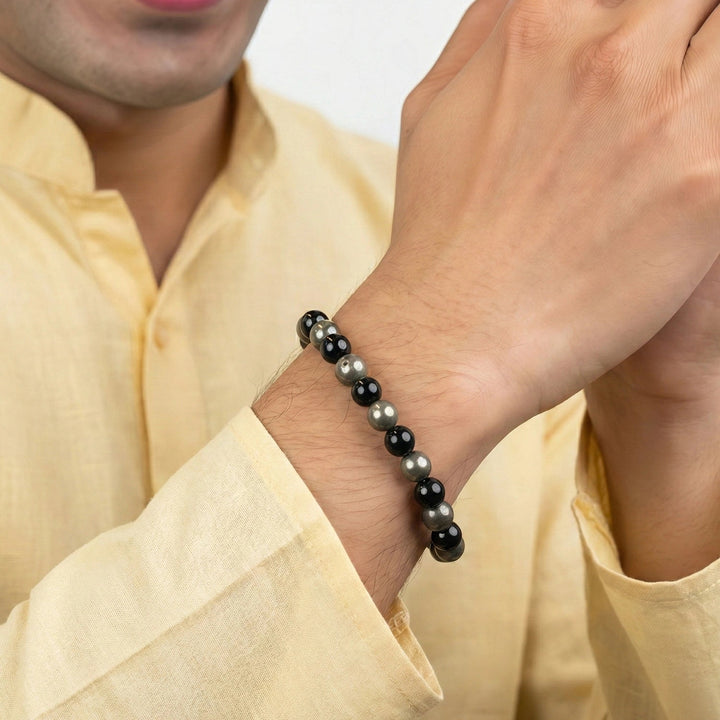 Richie Rich Bracelet with Pyrite & Black Obsidian