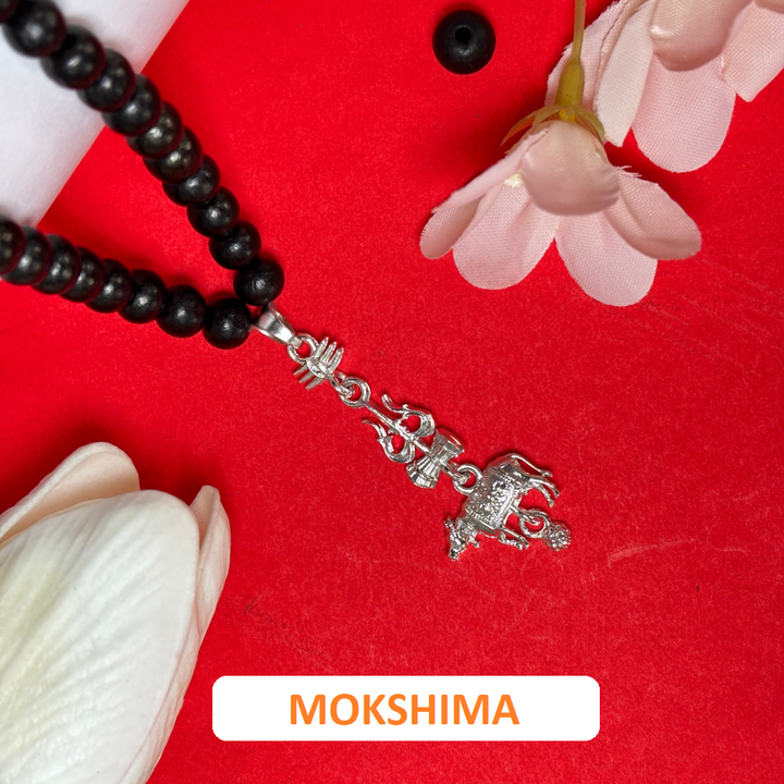 Shivji Trishul Nandi Pendant with Karungali Malai