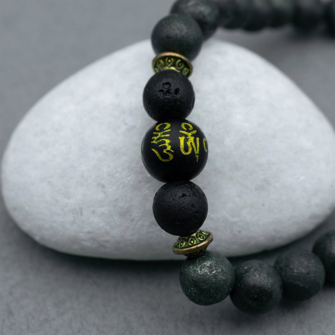 Raw Pyrite Bracelet with Buddha Mantra Bead