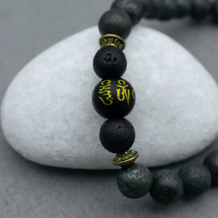 Raw Pyrite Bracelet with Buddha Mantra Bead