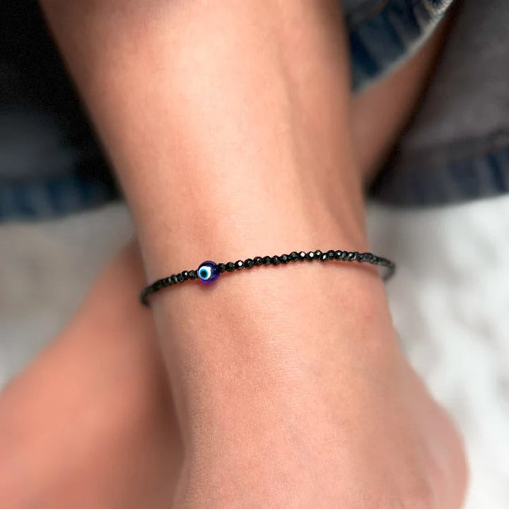 Pyrite Anklet with Free Black Tourmaline Anklet with Evil Eye Charm