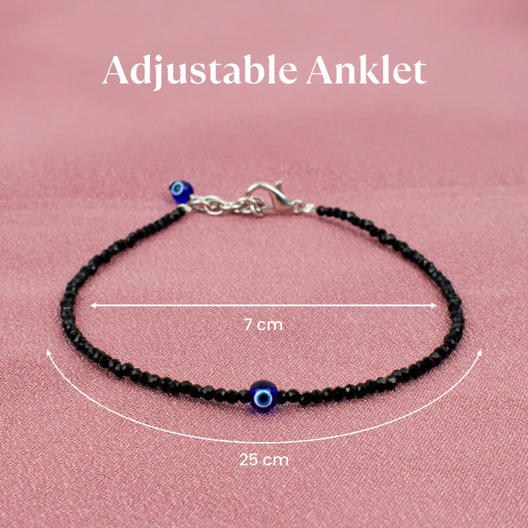 Pyrite Anklet with Free Black Tourmaline Anklet with Evil Eye Charm