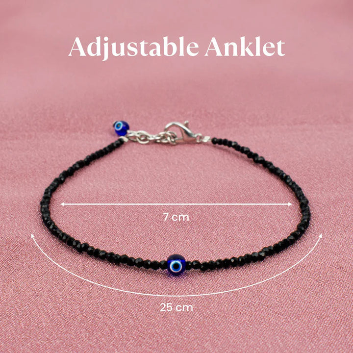 Pyrite Anklet with Free Black Tourmaline Anklet with Evil Eye Charm