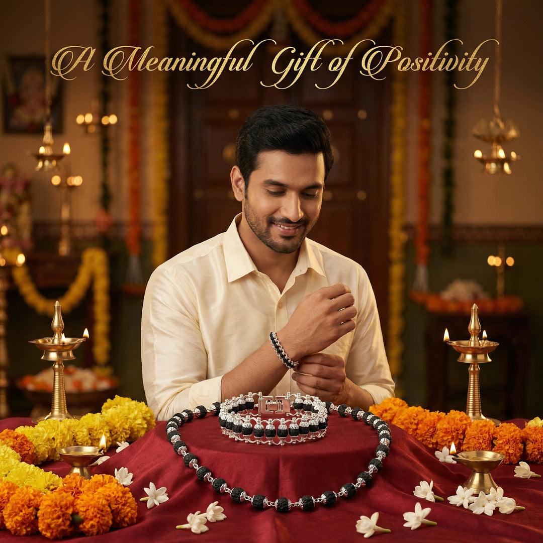 Silver-Plated Eternal Karungali Mala + Karungali bracelet combo